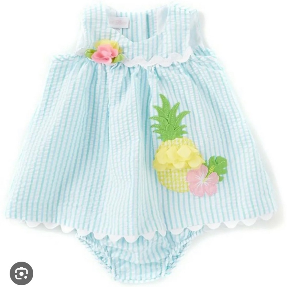 ⭐️HP⭐️🆕Bonnie Baby 2-Piece Seersucker Striped Pineapple Dress Set
